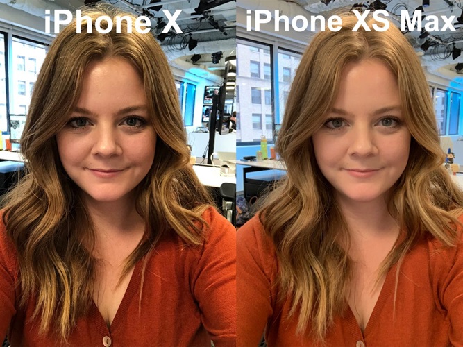 Hasil foto selfie iPhone XS vs iPhone X Avery Hartmans di dalam kantor