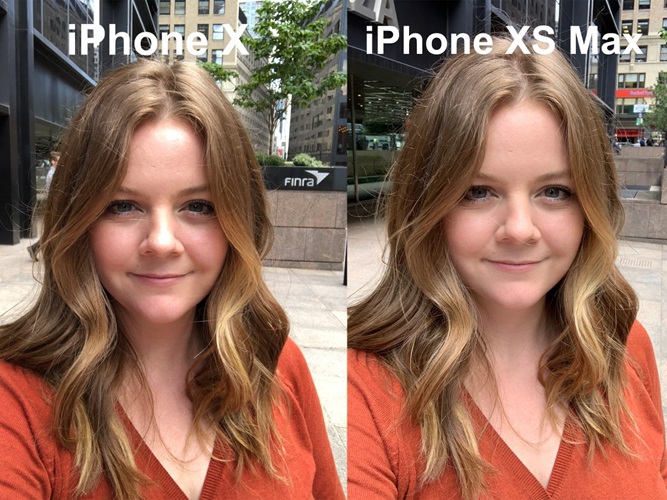 Hasil foto selfie iPhone XS vs iPhone X Avery Hartmans di luar ruangan cahaya cukup