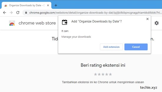 Menambahkan ekstensi Organize Downloads by Date di Chrome